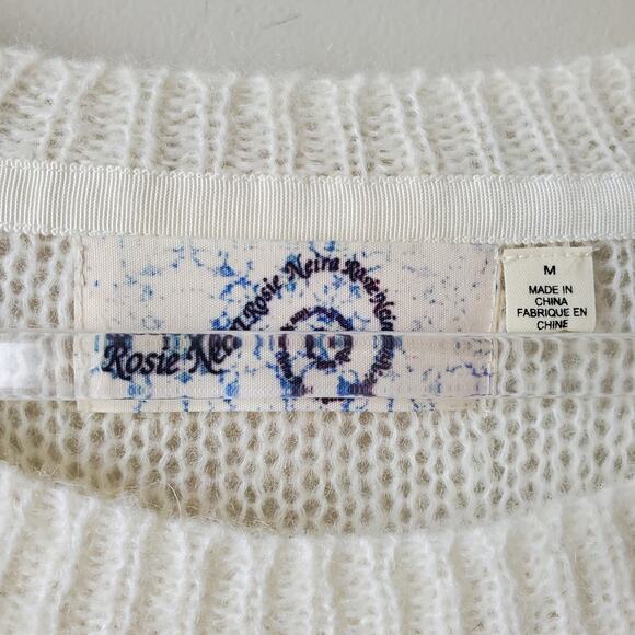 Women Rosie Neira Alpaca Sweater M Sheer Ivory Soft Cozy Fall Cabin Prairie - Picture 2 of 10